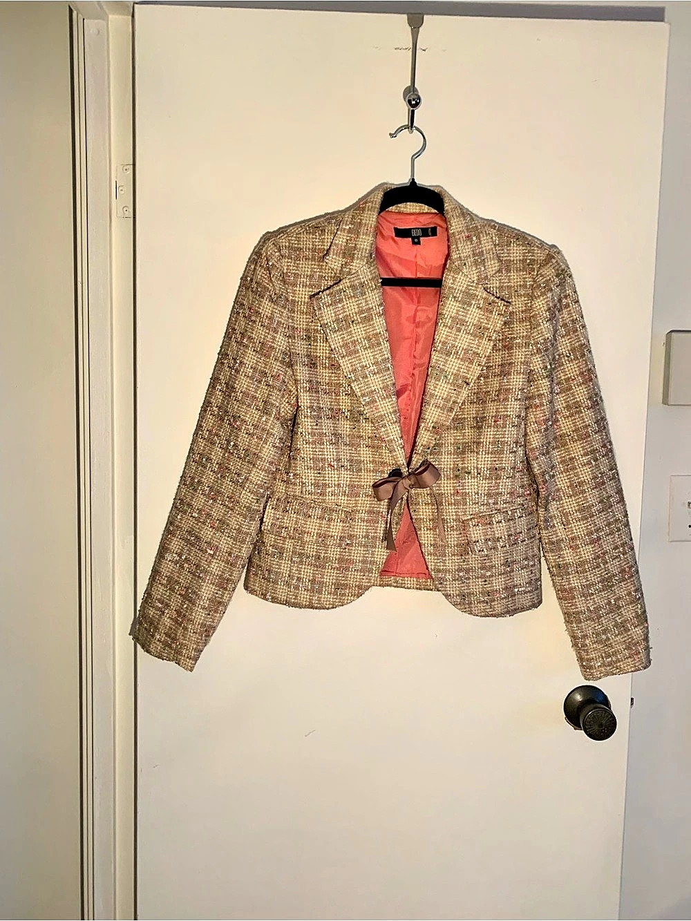 Bedo , Women's beige Plaid Tweed Jacket in Beige & Pink Size 10 excellent condit